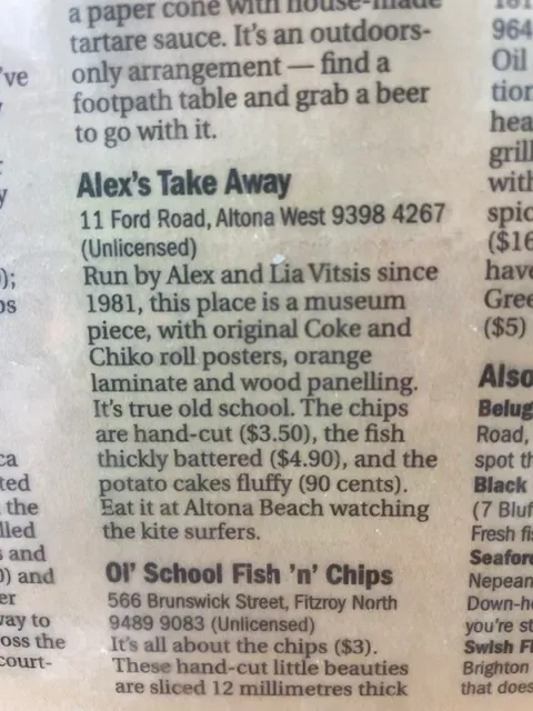 Alex's Fish and Chips and Take Away Food